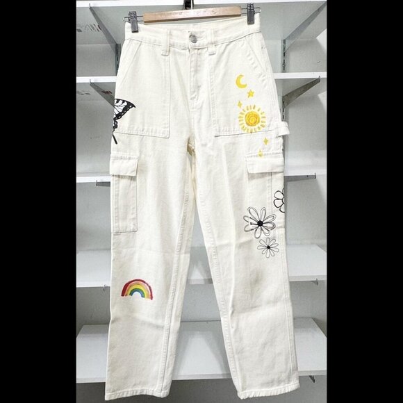 PacSun Jeans Women Sz 26 high rise sketchbook Carpenter Cargo pant Wide Leg NWOT - Picture 1 of 12